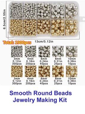 1900pcs Smooth Round Beads Jewelry Making Kit - Silver tone and Gold tone